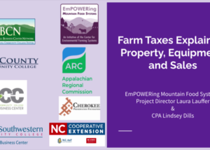 Farm Taxes Explained: Property, Equipment, Sales presented by Empowering Mountain Food Systems Project Director Laura Lauffer and CPA Lindsey Dills