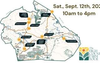 map of Watauga county with 7 farms highlighted by location.
