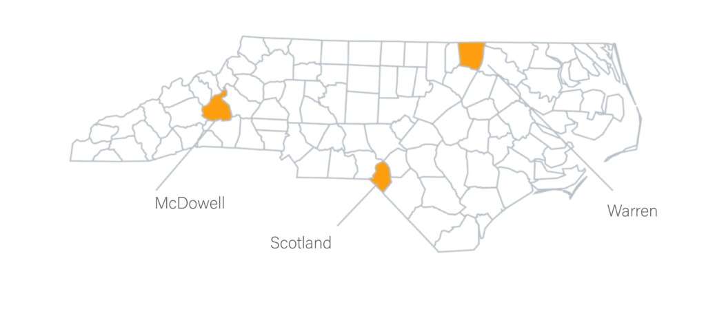 NC map highlight counties participating in the 2020-2023 pilot