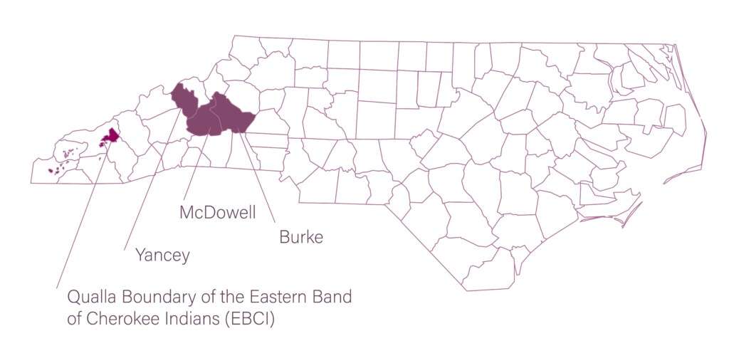 NC map highlight counties participating in the 2025-2027 WNC program