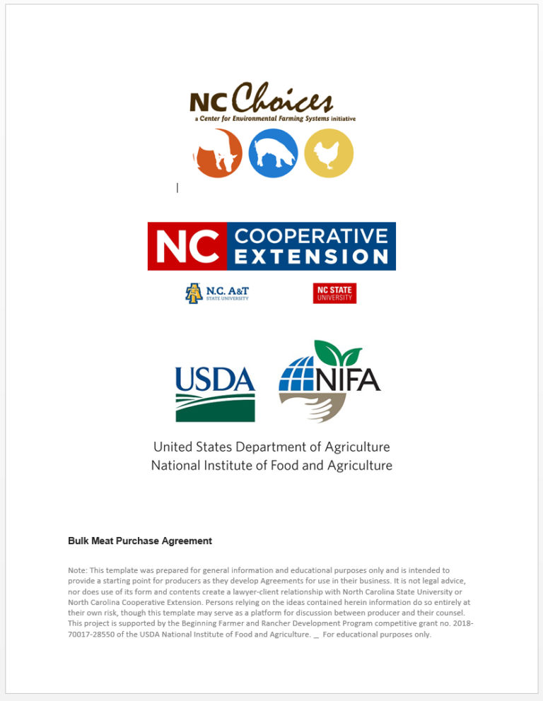 Bulk Meat Purchase Agreement Template (2020) Center for Environmental
